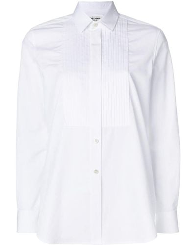 Saint Laurent Camicia con pettorina plissettata - Bianco