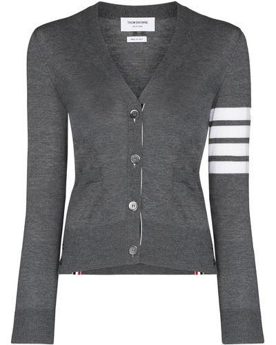 Thom Browne Milano Stitch V-Neck Merino Cardigan - Gris