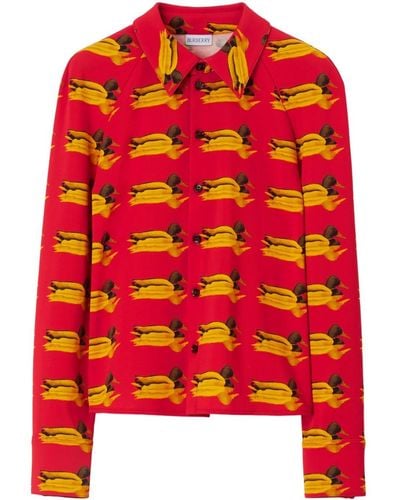 Burberry Camisa con cuello italiano y monograma - Rojo