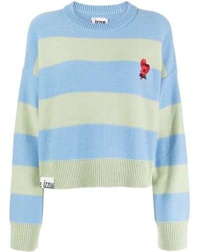 Izzue Heart-patch Wool-blend Sweater - Blue