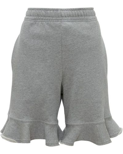 JW Anderson Ruffle-hem Organic-cotton Shorts - Gray