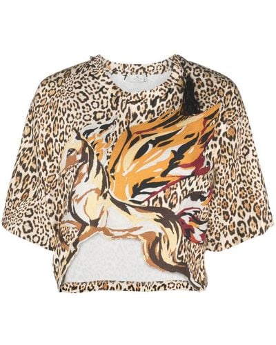 Etro Brown Pegaso Patch Leopard Print T-shirt - Women's - Cotton/polyester - Natural