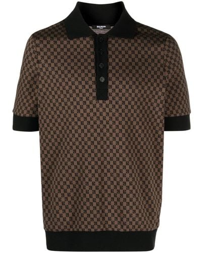 Balmain Brown Mini Monogram-jacquard Polo Shirt - Men's - Spandex/elastane/cotton