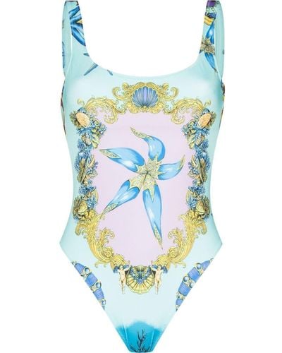 Versace Trésor De La Mer-print Swimsuit - Blue