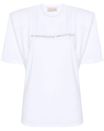Alexandre Vauthier T-shirt à logo strassé et épaulettes - Blanc