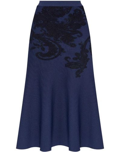 Etro Embroidered A-line midi skirt - Blau