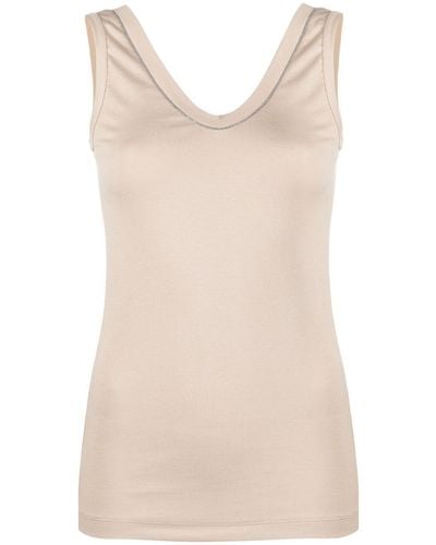Brunello Cucinelli Monili Bead-Embellished Ribbed-Knit Tank Top - Natural