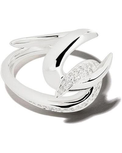 Shaun Leane Anillo con diamante y diseño de anzuelo - Blanco