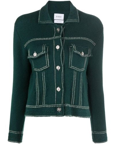 Barrie Contrasting-stitch Detail Knit Cardigan - Green