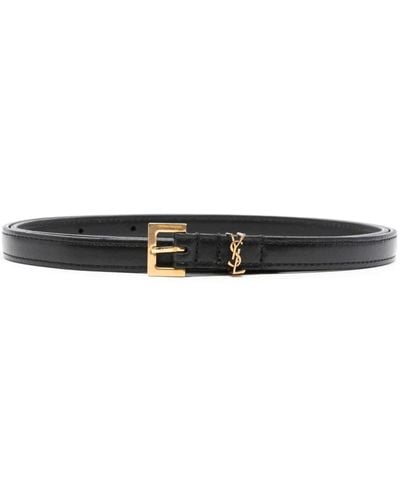 Saint Laurent Cassandre Leren Riem - Zwart