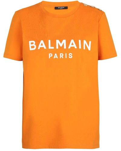 Balmain Logo-print Organic-cotton T-shirt - Orange