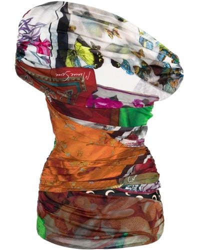 Marine Serre Blouse drapée Body Shelter à design asymétrique - Multicolore