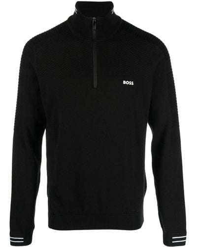BOSS High-neck Cotton Sweater - Black