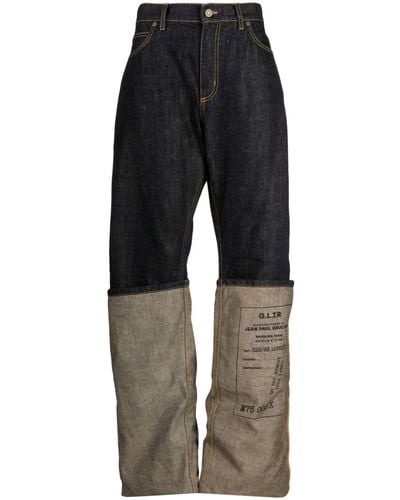 Jean Paul Gaultier Layered-design Cotton Wide-leg Jeans - Grijs