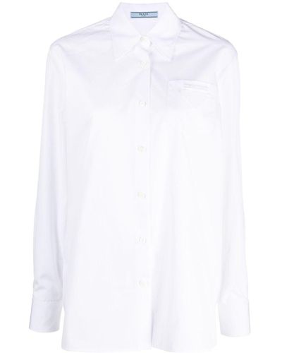 Prada Camisa con logo bordado - Blanco