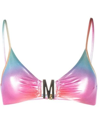Moschino Gradient-effect Logo-plaque Bikini Top - Pink