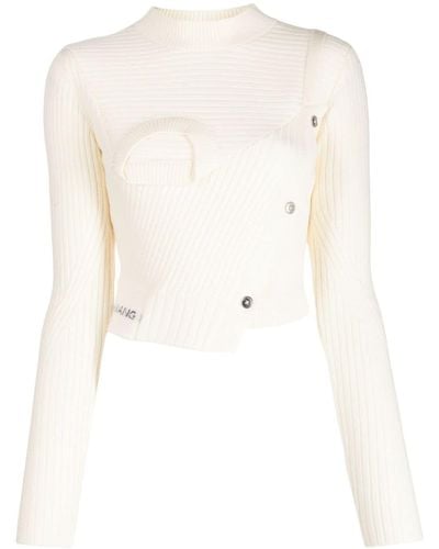 Feng Chen Wang Asymmetric Ribbed-knit Sweater - Natural