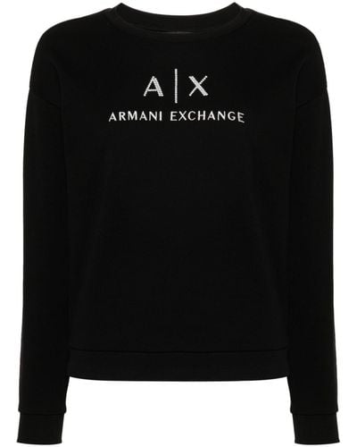 Armani Exchange Logo-embroidered cotton sweatshirt - Schwarz