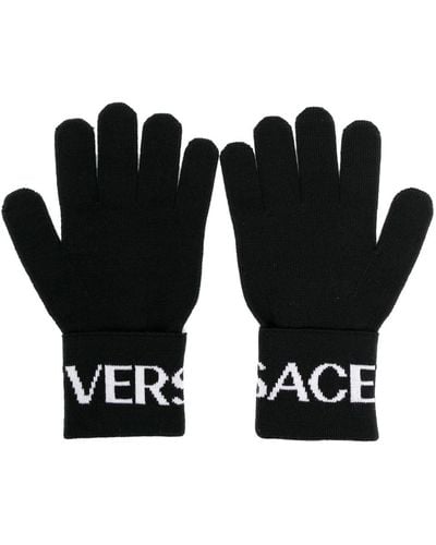 Versace Guantes con logo en intarsia - Negro