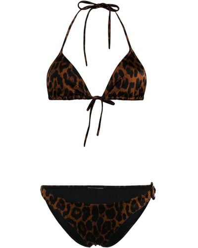 Tom Ford Neckholder-Bikini mit Leoparden-Print - Schwarz