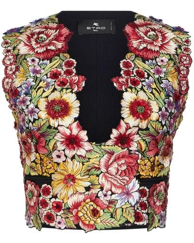 Etro Floral-appliqué Cropped Top - Red