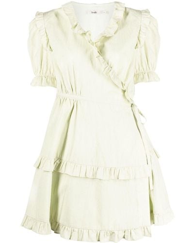 B+ AB Embroidered Ruffled Wrap Dress - Natural