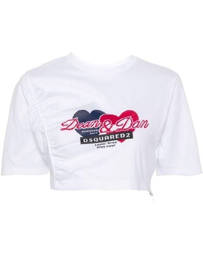 DSquared² T-shirt crop con arricciatura - Bianco
