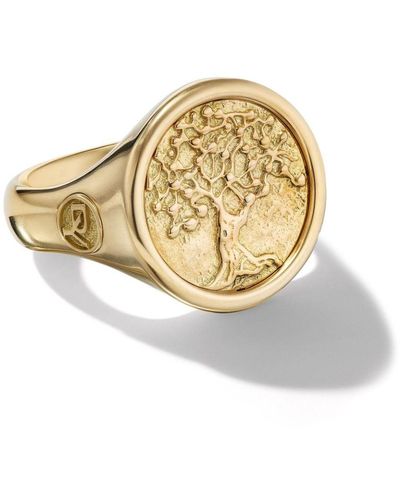 David Yurman 18kt Yellow Gold Amulet Life & Death Engraved Signet Ring - Metallic