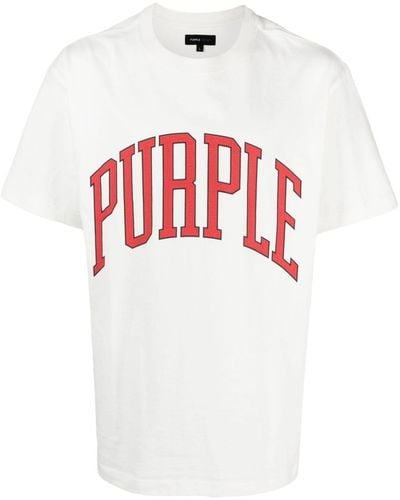 Purple Brand Collegiate T-Shirt mit beflocktem Logo - Weiß