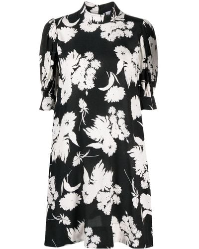 Ganni Floral-print Puff-sleeve Mini Dress - Black