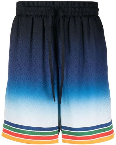 Casablanca Rainbow Monogram Silk Shorts - Blue
