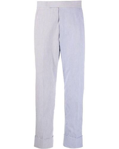 Thom Browne Cropped Seersucker Trousers - Blue