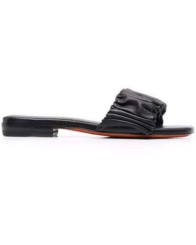 Santoni Ruched Leather Sandals - Black