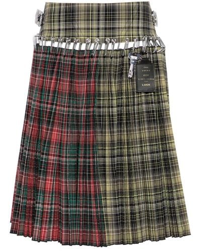 Chopova Lowena Green Wood Checked Plissé Skirt