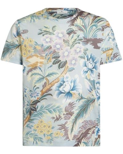 Etro T-Shirt mit Blumen-Print - Blau