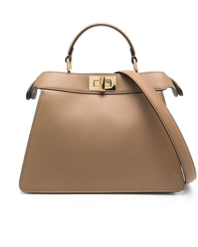 Fendi Peekaboo Iseeu Small Leather Handbag - Natural