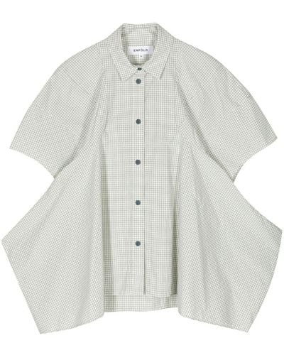 Enfold Check-print Cotton Peplum Shirt - White