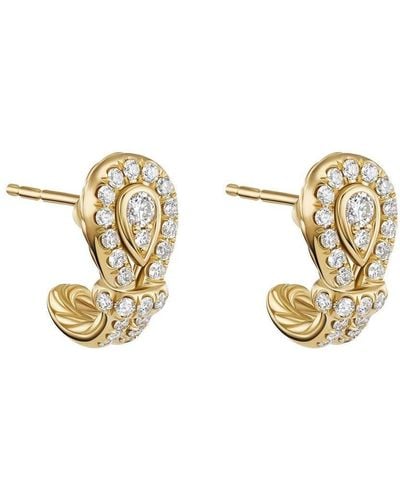 David Yurman 18kt Yellow Gold Thoroughbred Loop Diamond huggie Hoop Earrings - Metallic