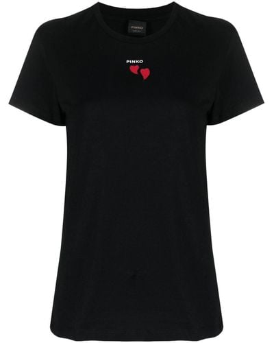 Pinko Heart-embroidery Logo T-shirt - Black