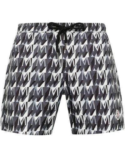 Moncler Monogram-print Swim Shorts - Black