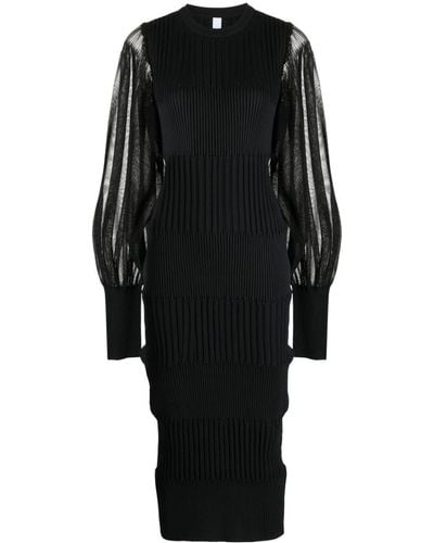 CFCL Long Sheer-sleeves Ribbed Midi Dress - Black