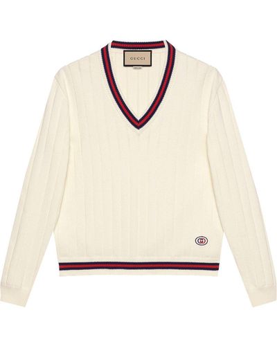 Gucci Cotton Knit V-neck Jumper With Web