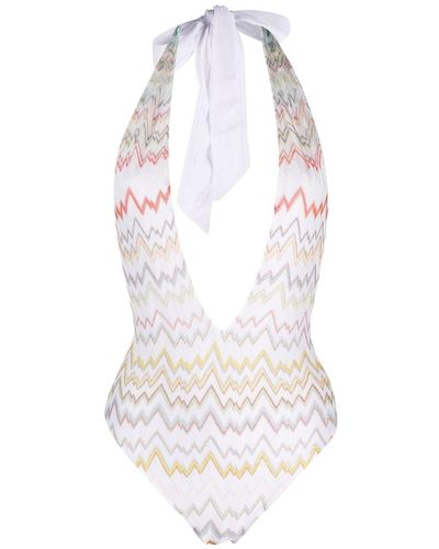 Missoni Zig-zag Print Halterneck Swimsuit - White