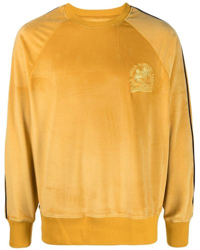 PT Torino Embroidered-logo Velvet-effect Sweatshirt - Yellow