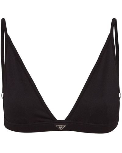 Prada V-neck Triangle Logo Bralette - Black