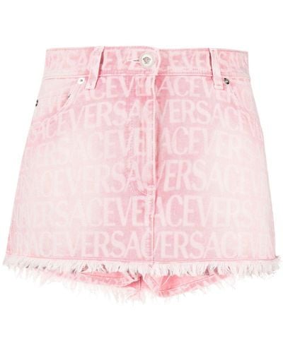 Versace オールオーバーロゴ デニム スコート - ピンク