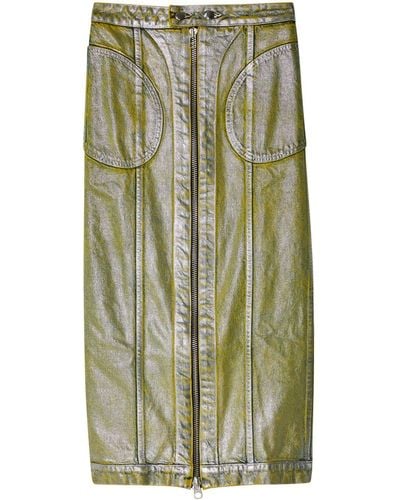 Eckhaus Latta Zip-up Metallic Denim Skirt - Green