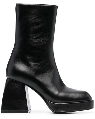 NODALETO Block-heel Leather Boots - Black