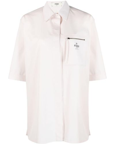 Fendi T-shirt en coton à logo imprimé - Blanc