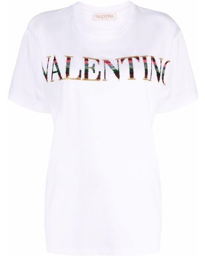 Valentino Garavani T-Shirt mit Pailletten-Logo - Weiß